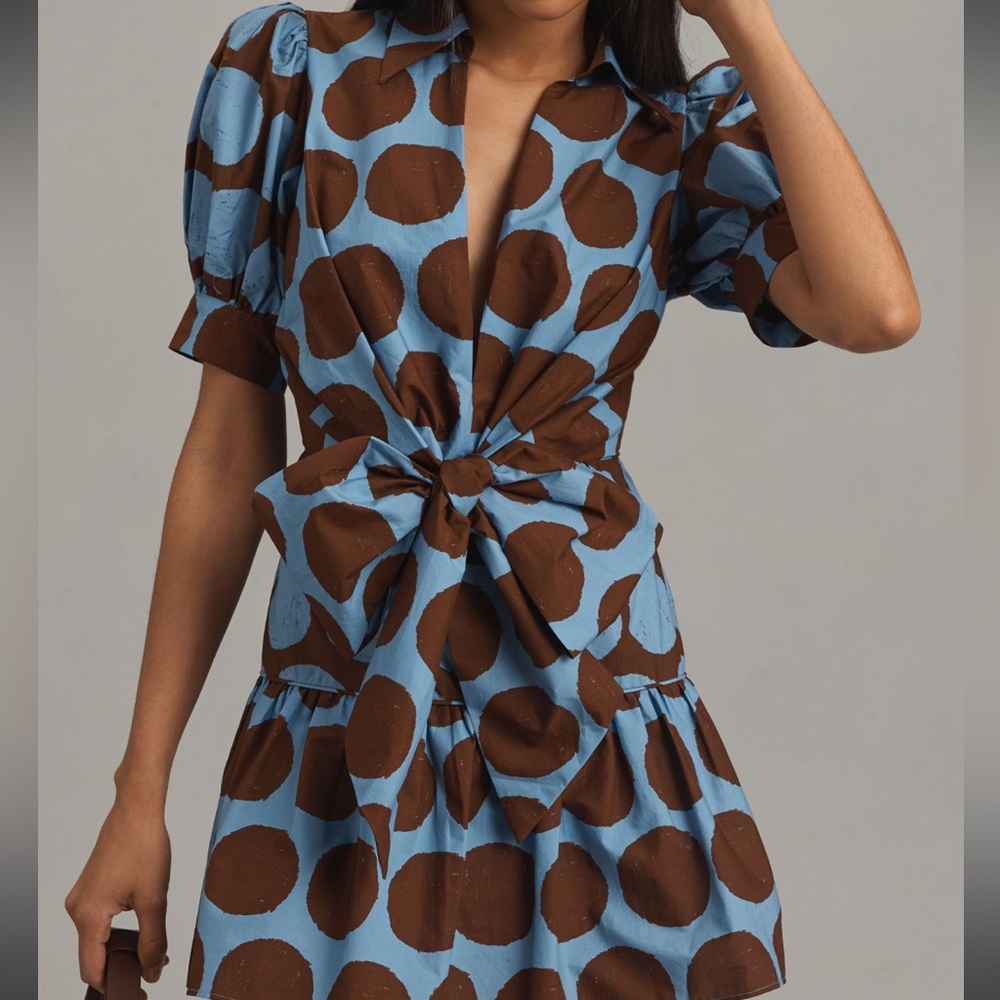 Farm Rio Short-Sleeve Bow-Front Mini Dress XXS BNWT - Picture 2 of 16